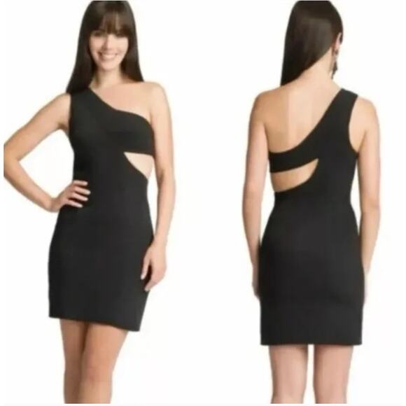 Black Halo Kylie One Shoulder Cutout Mini Sheath Cocktail Dress Size 8 M Medium - Picture 1 of 7